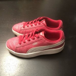 Pink shimmer and white puma sneakers size 2C